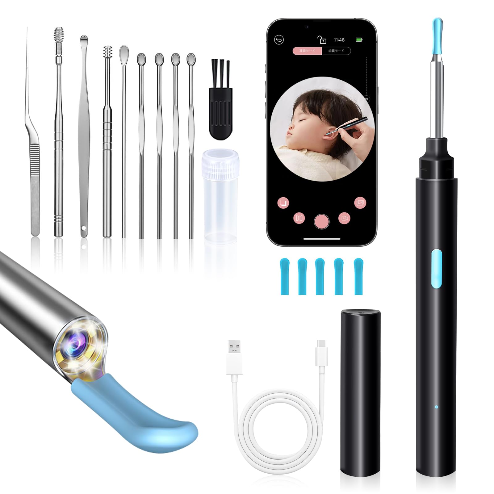 

RUSEPIN Ухочистка с камерой Инновационная версия 10 миллионов пикселей Камера-объектив ухочистки с LED-подсветкой Функция инверсии Ухочистка для смартфона синий