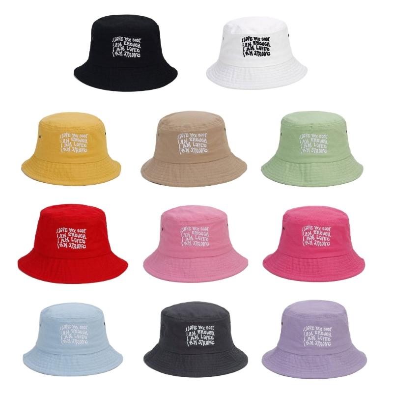 Embroidery Bucket Hat for Adult Outdoor Breathable Summer Spring Fisherman Hat