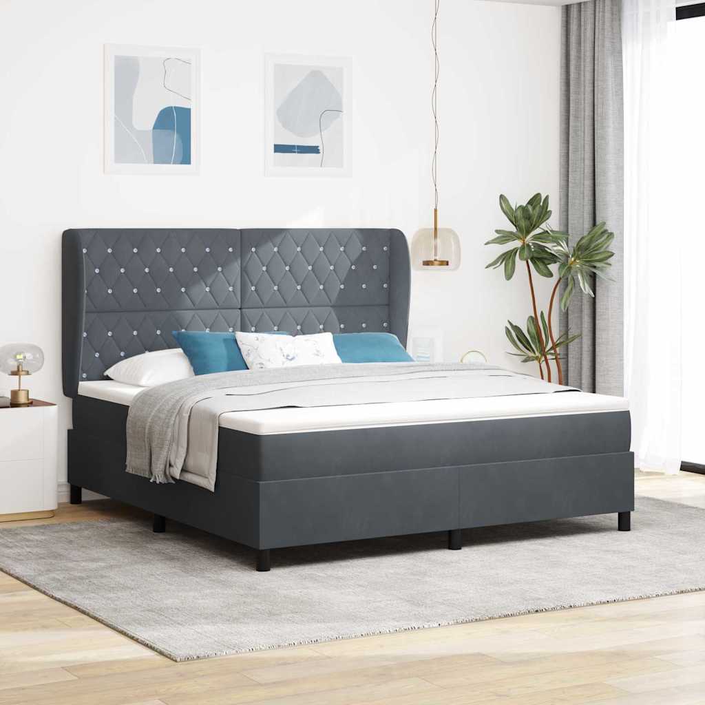 Box Spring Bed with Mattress Dark Gray 200 x 180 cm Velvet
