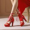 Luxury Sexy Female Sandals Peep Toe Block Heels 11.5cm Platform 3.5cm Buckle Strap Plus Size 47 48 49 50 Dating Shoes