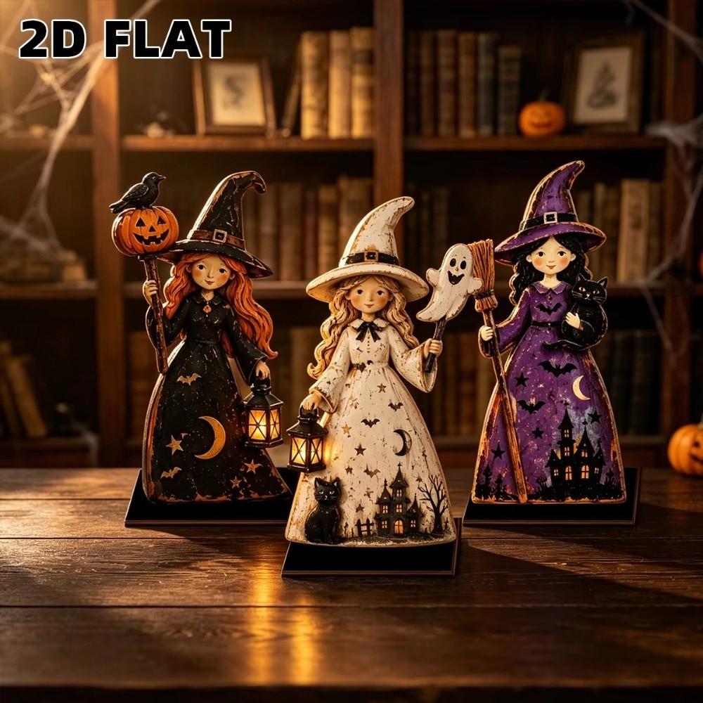 3Pcs 2D Flat Halloween Wooden Dog Signs Vintage Finish Pumpkin Ghost Craft Decor Home Decor