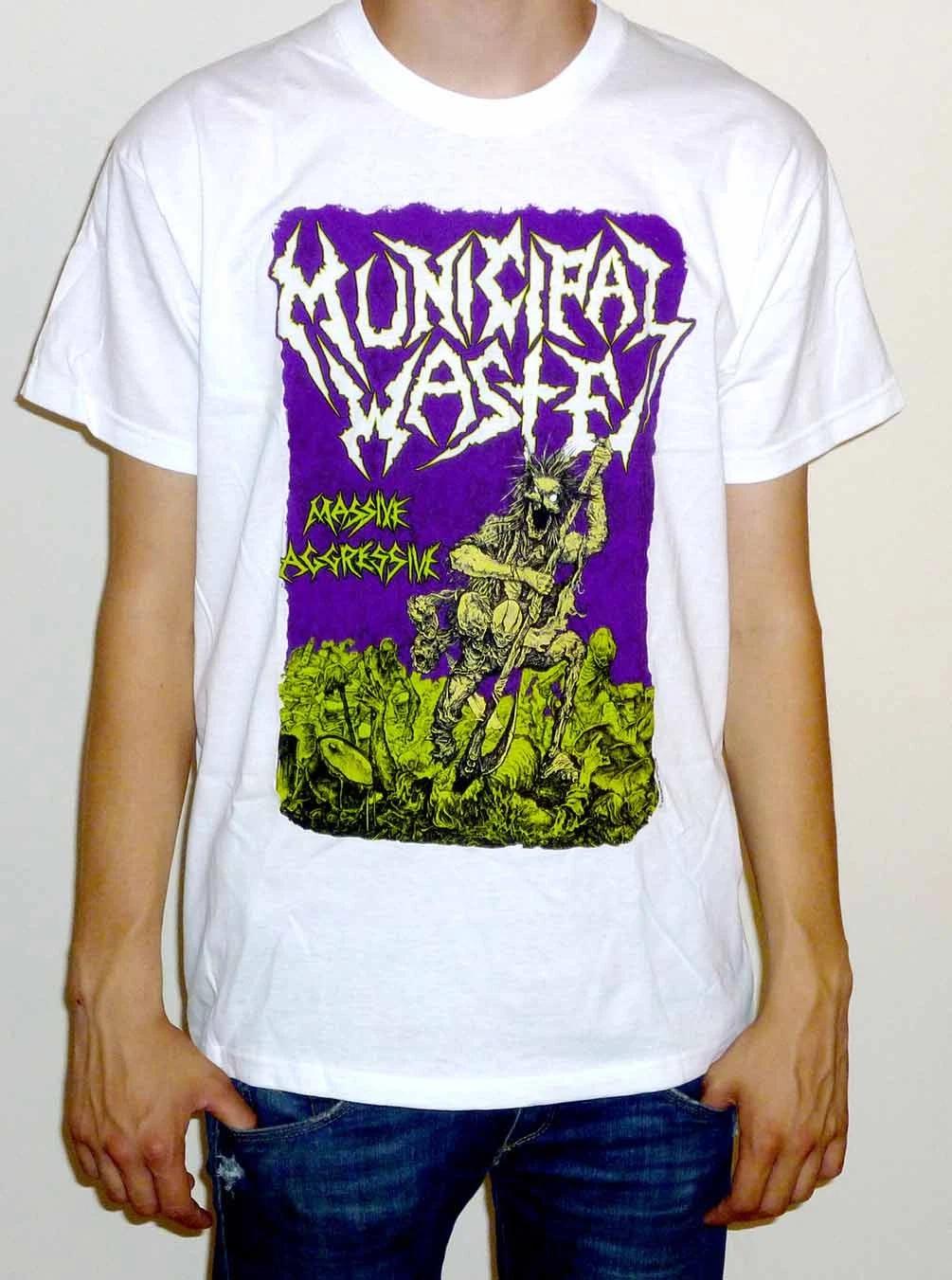 Municipal Waste  Massive Aggressive  White T Shirt XL