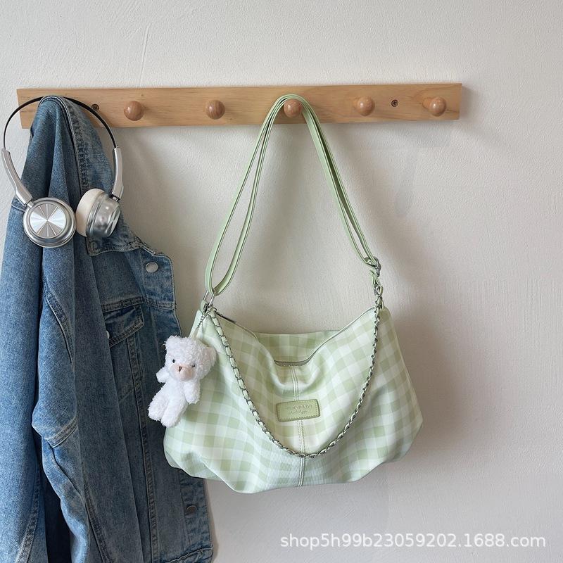 

Летняя новая повседневная клетчатая наплечная сумка женская сумка для колледжа и школы, портативная сумка-мессенджер большой вместимости зелёный