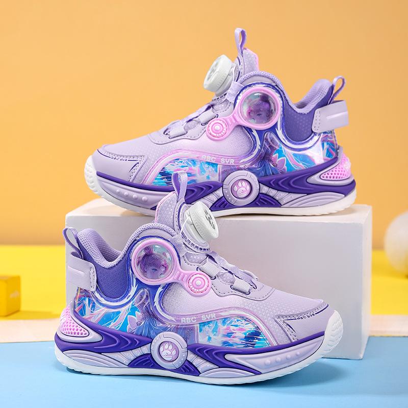 Girls Autumn 2025 New Lightweight Leather Waterproof Children's Sneakers Medium and Older Girls Rotating Buckle Running Shoes