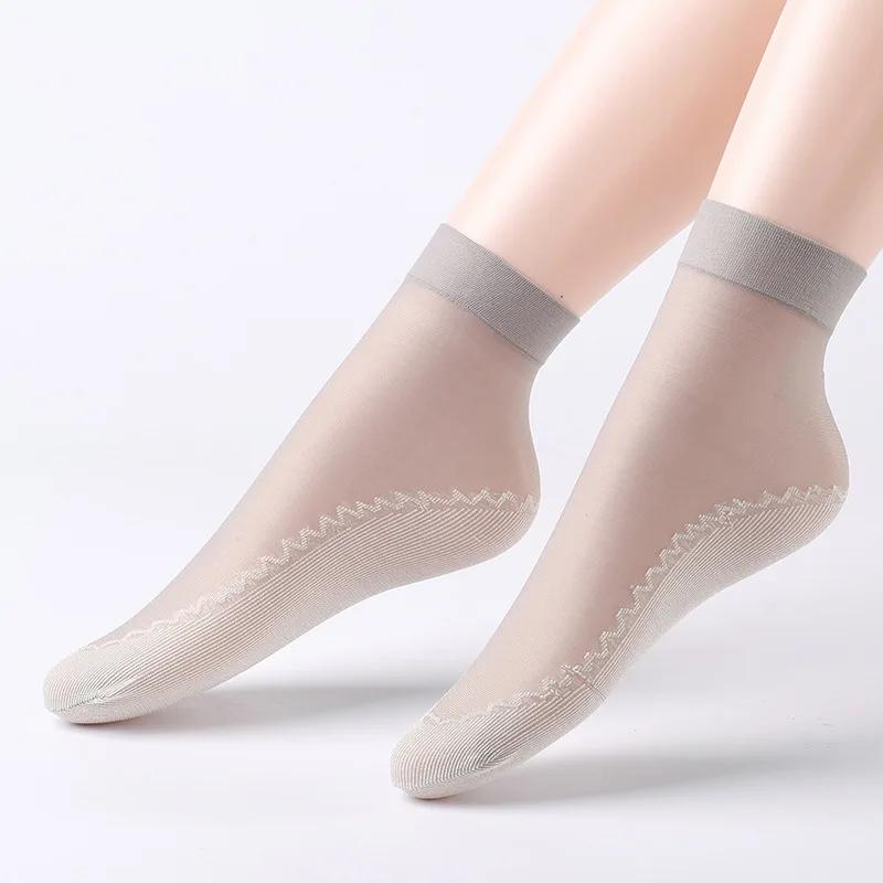 Women Nylon Elastic Short Ankle Sexy Stockings Silk Short Socks Summer Invisible Anti-hook Solid Color Cotton Bottom Silk Sock