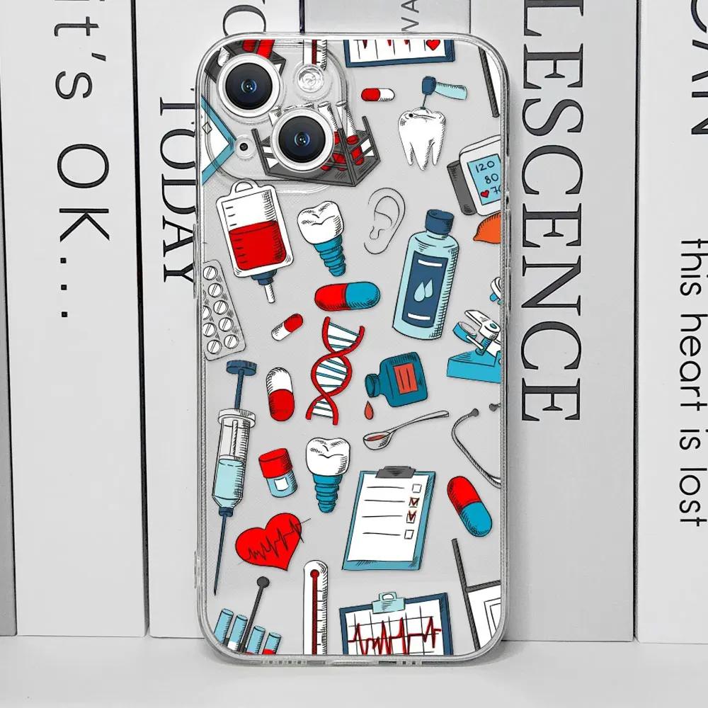 Nurse Medical Medicine Health Heart Phone Case for IPhone 16 15 13 12 11 Pro Mini XS MAX 7 8 14 Plus Doctor Nursing Clear Covers