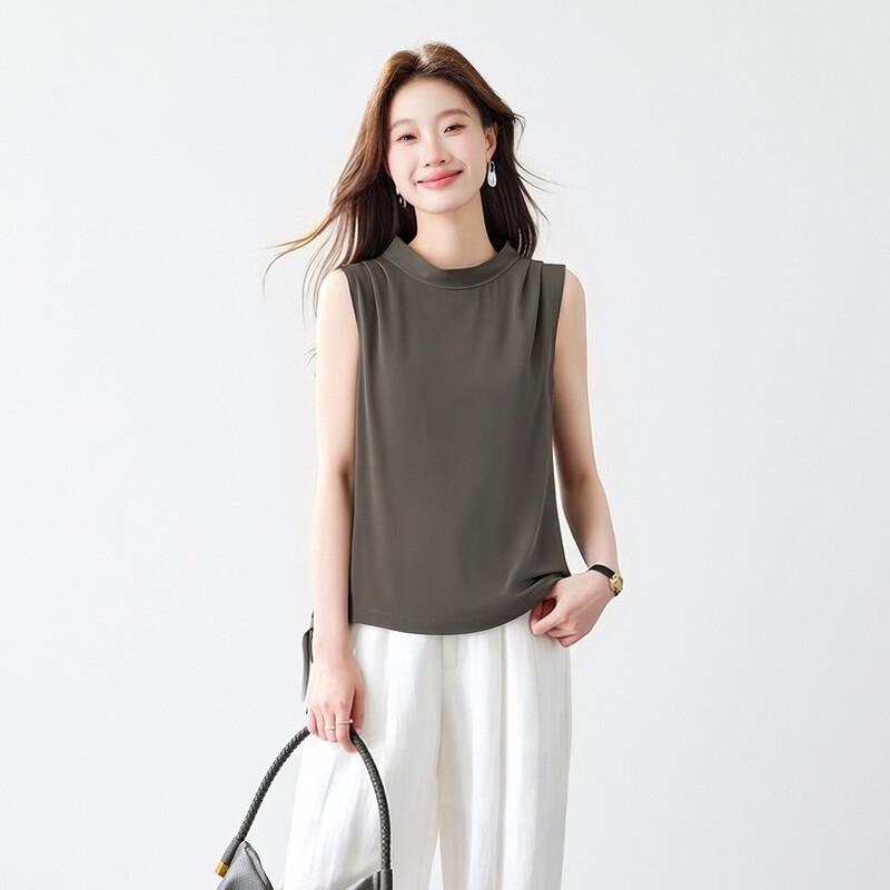 Women's 100% Mulberry Silk Stand Collar Sleeveless Vest