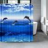 Ocean Underwater World Shower Curtains Set Dolphin Animal Cheerful Marine Life Scenery Polyester Fabric for Kids Bathroom Decor
