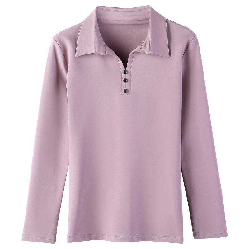 Elegant Long Sleeve Polo T Shirt For Women With Spliced Design Made Of Cotton And Spandex For Office Wear