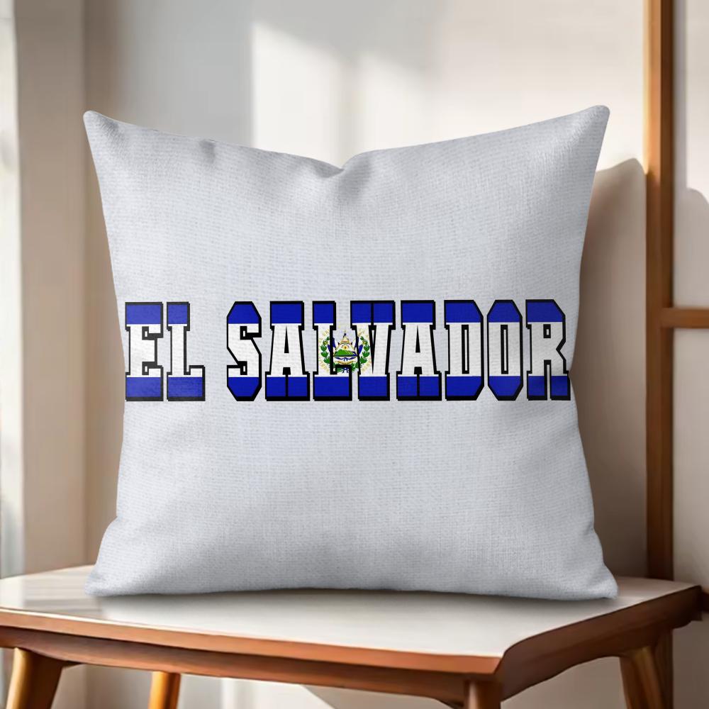 

El SSalvador Flag Cushion Cover Natural Linen Organic Fabric DoubleSided Printing Couch Pillow Covers Home Decor 30x30cm