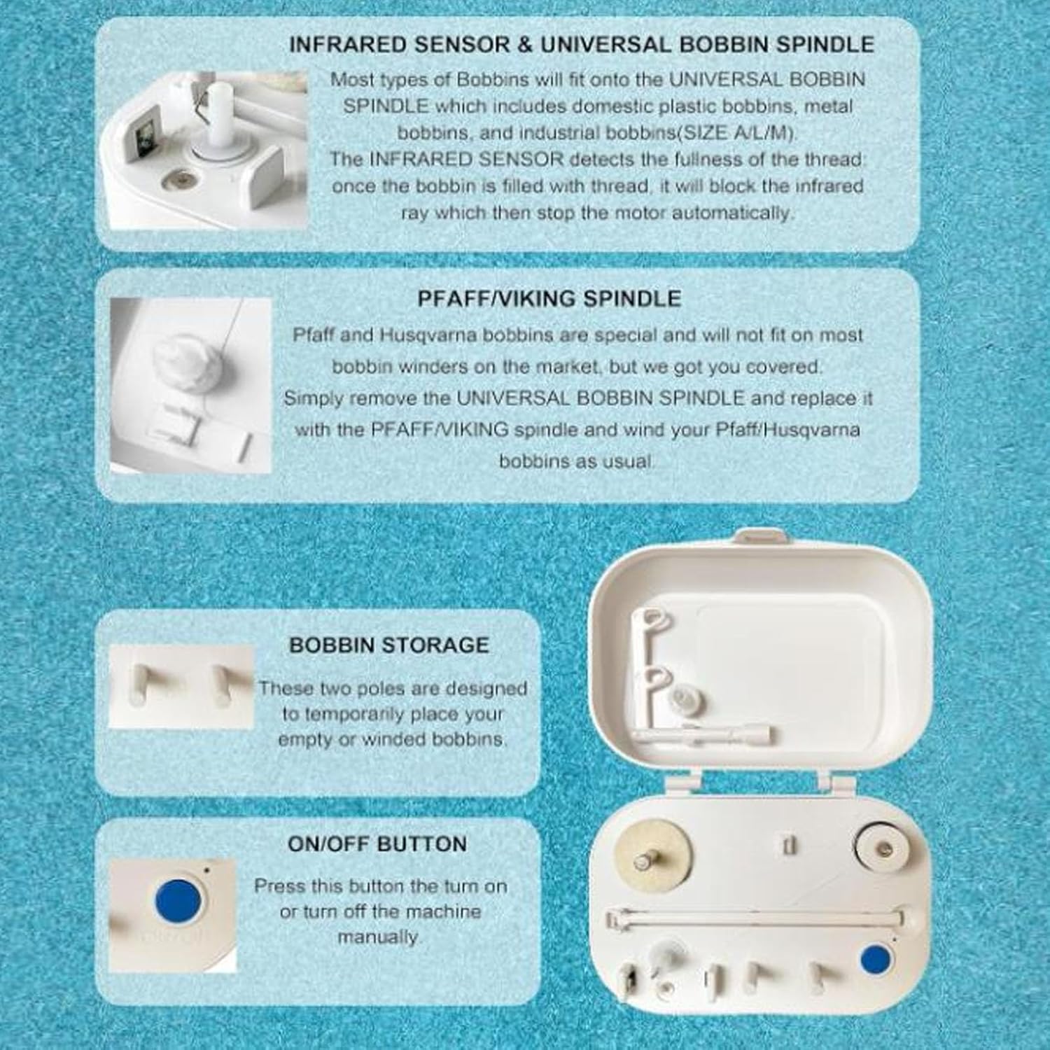 Compact Electric Bobbin Winder for Viking Easy Winding Automatic Bobbin Winder for Sewing Machine for Metal Plastic Cores