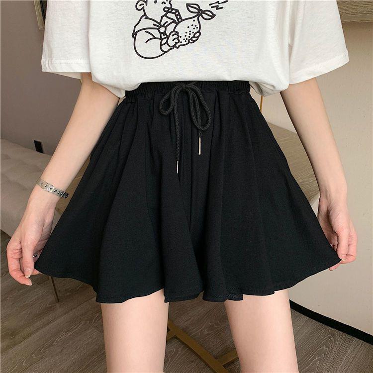 Women's Black High-Waisted Wide-Leg Shorts: Spring/Summer Korean Style, Loose, Slimming, Casual, Versatile, Short Skirt Design.