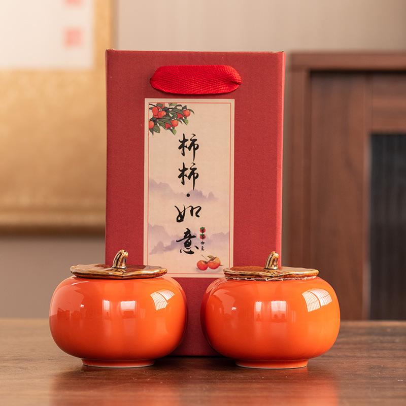 Ceramic Persimmon Persimmon Everything Goes Well Tea Set Gift Box Set Persimmon Teapot Tea Can Opening Gift Business Companion Gift
