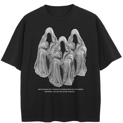 Streetwear Tricou negru cu litere, bumbac, unisex, tricou, tricou, vară, cu mâneci scurte
