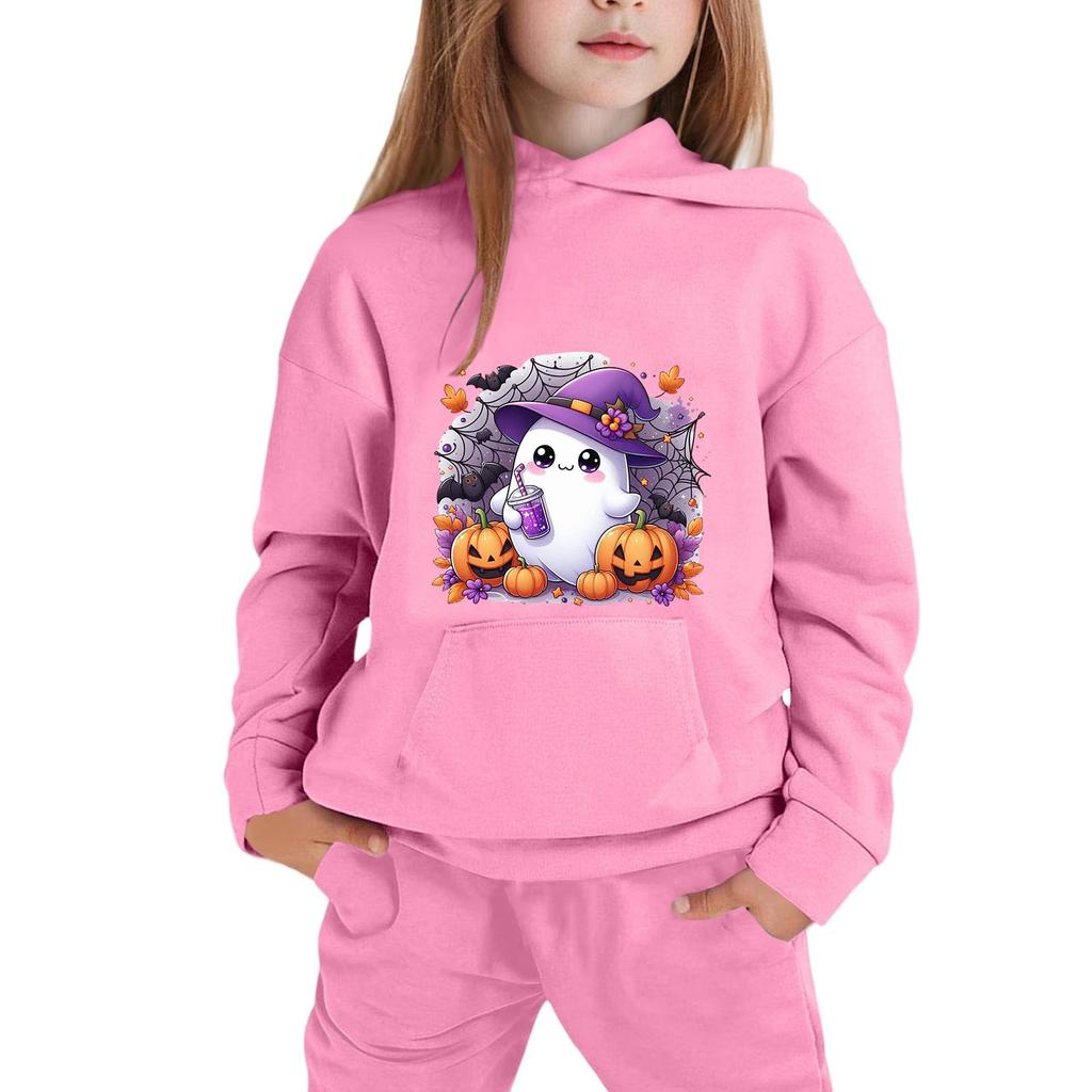Kids Halloween Hoodie Pullover Sweatshirt with Ghost Pumpkin Print Long Sleeve Casual Top for Boys Girls