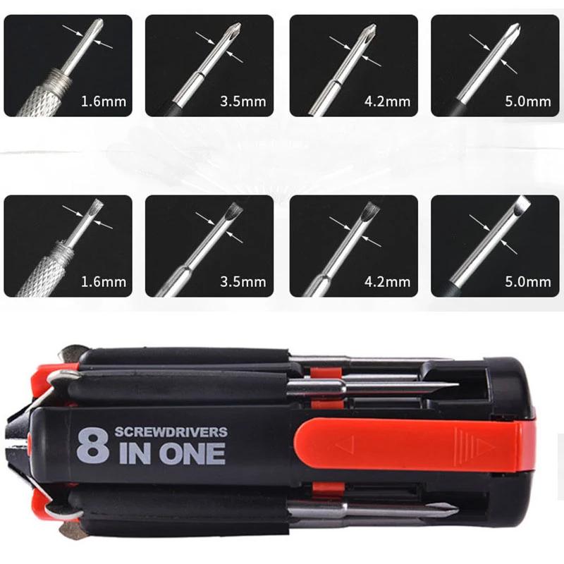 Sady šroubováků 8 v 1 Multifunkční ovladač Univerzální Bity šroubováků Osvětlení Opravy pro domácnost Ruční sada ručního nářadí