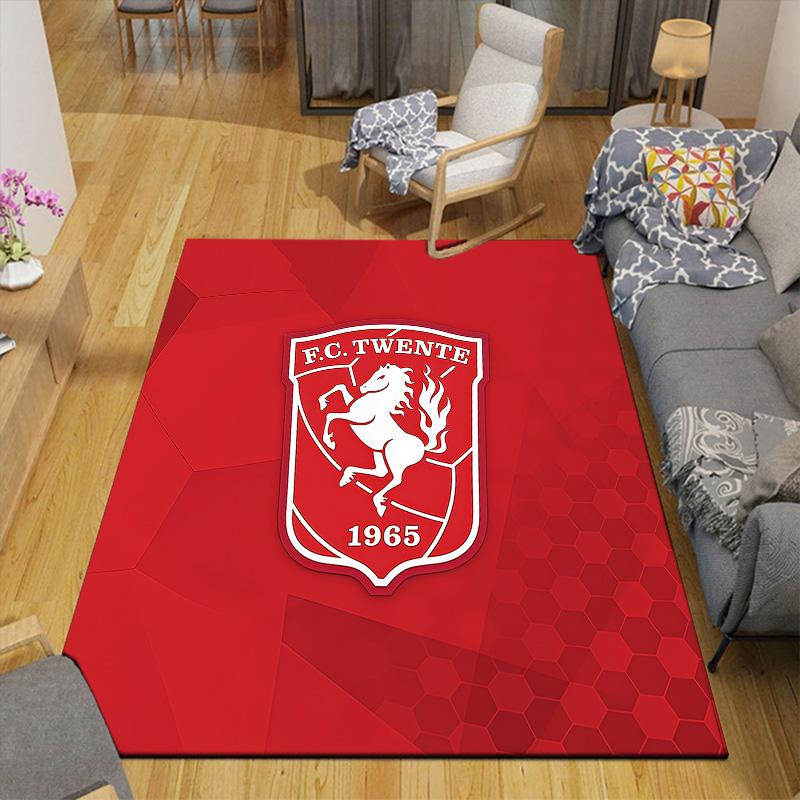 FC Twente Flannel Pattern Square Carpet,Area Rug,Carpet Rug for Living Room Bedroom Sofa Playroom Decor,Non-slip Floor Mat