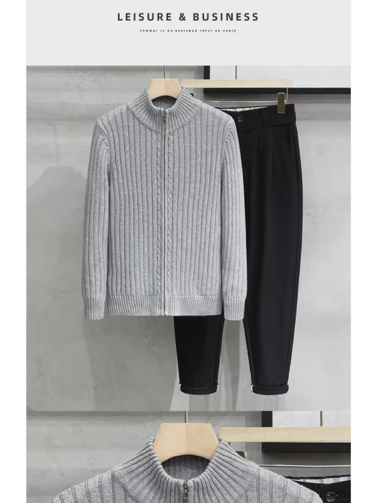Men's American Style Trendy Zipper Cardigan Sweater - Thickened Autumn/Winter Jacket