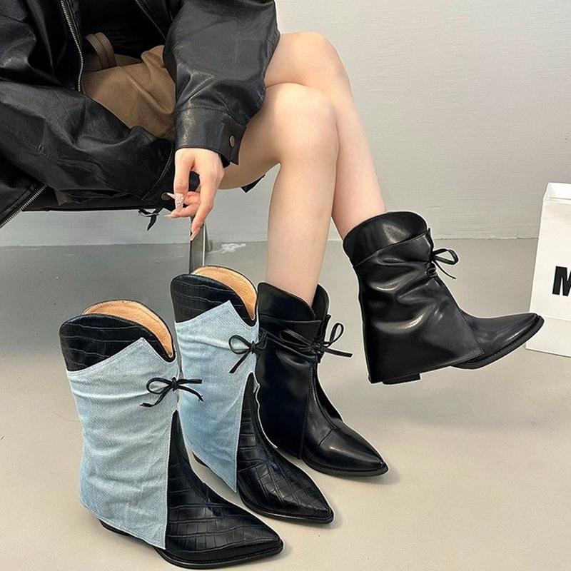 Fashion 2025 New Autumn Winter Women Western Cowboy Boots Vintage Pointed Toe Shoes Ladies Thick Heel Short Botas Zapatos De Mujer