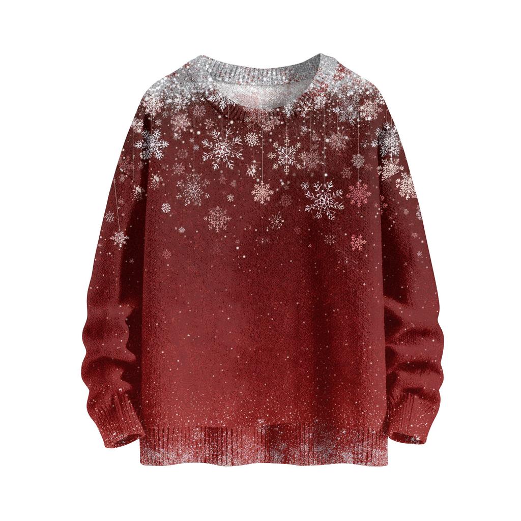 Women's Fashion Casual Long Sleeve Christmas Printed Round Neck Knitted Top