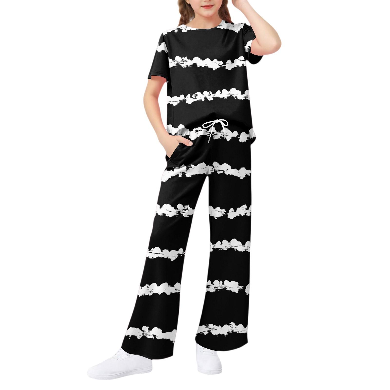 

Комплект из 2 предметов для девочек - футболка с коротким рукавом и брюки широкого кроя 150 чёрный