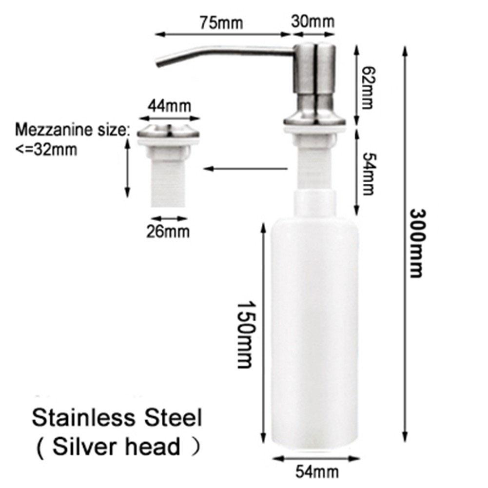 300ML Kitchen Sink Soap Dispenser Black ABS Dispenser Detergent Liquid Soap Lotion Dispensers Stainless Steel Head Reusable Tool