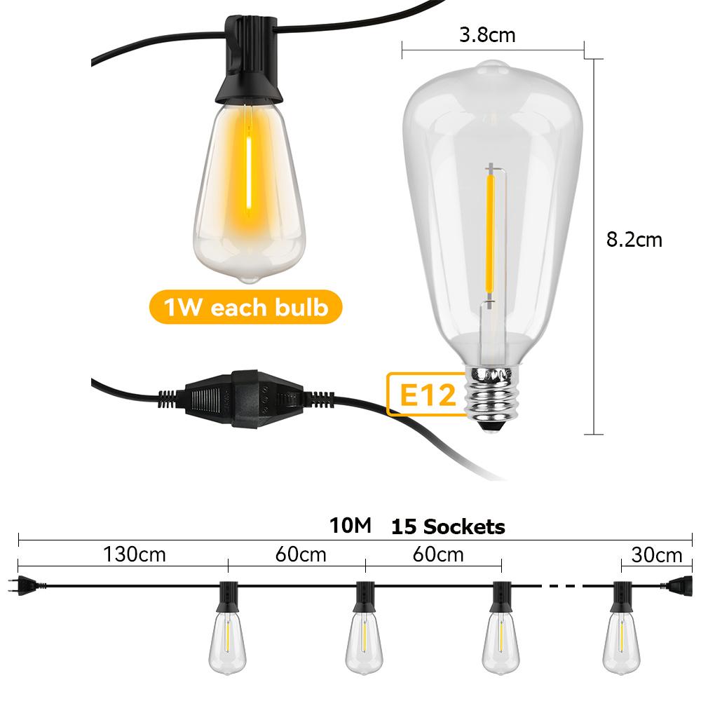 

ST38 светодиодные гирлянды 10 м 15 м 30 м водонепроницаемые патио светильники уличные светодиодные гирлянды свадебные украшения для сада кафе Backya US PLUG