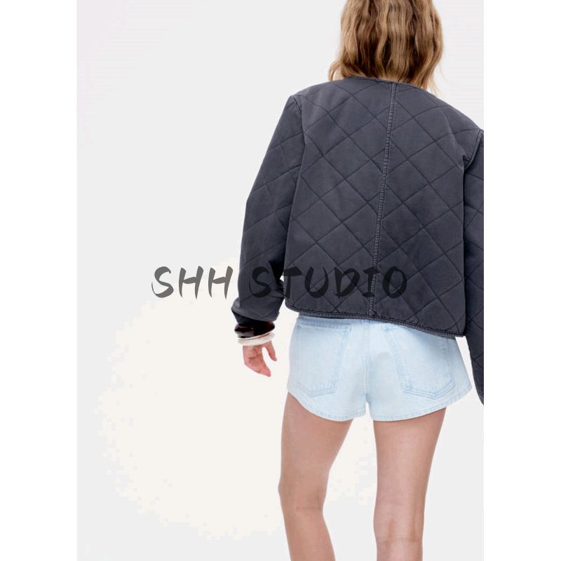 Summer New Arrival Women's French Round Neck Long Sleeves Fashion Casual Cotton Quilted Jacket Outwear 1264166