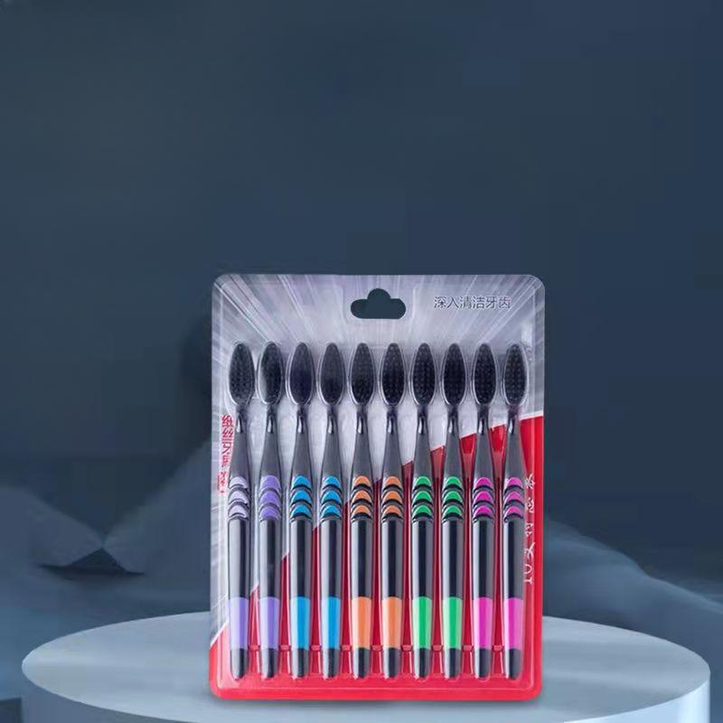 10pcs Toothbrush Soft Bristle Adult Bamboo Charcoal Household Fine Wool Toothbrush Antibacterial for Family Men and Women