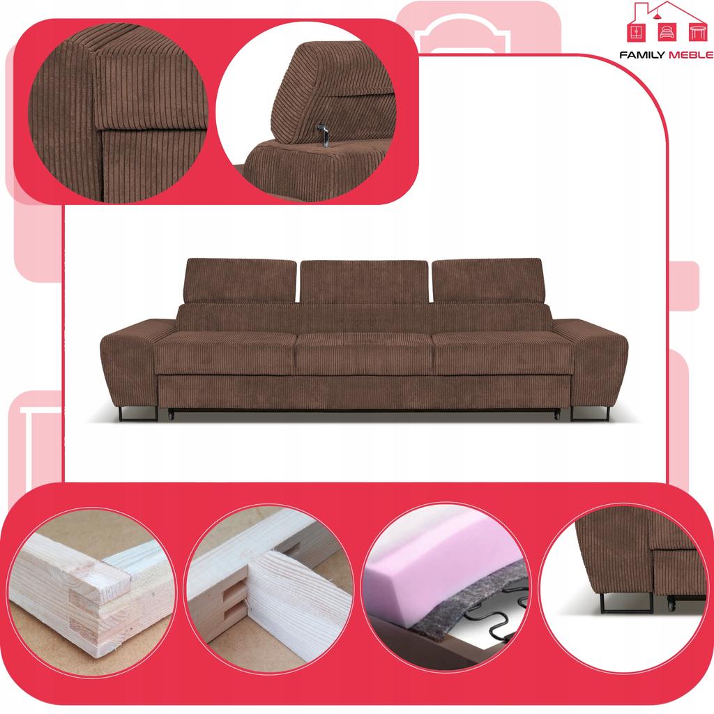 Sofa 3 Seater Sofa Bed with Sofa Bed. Savio Family Furniture Brown Corduroy