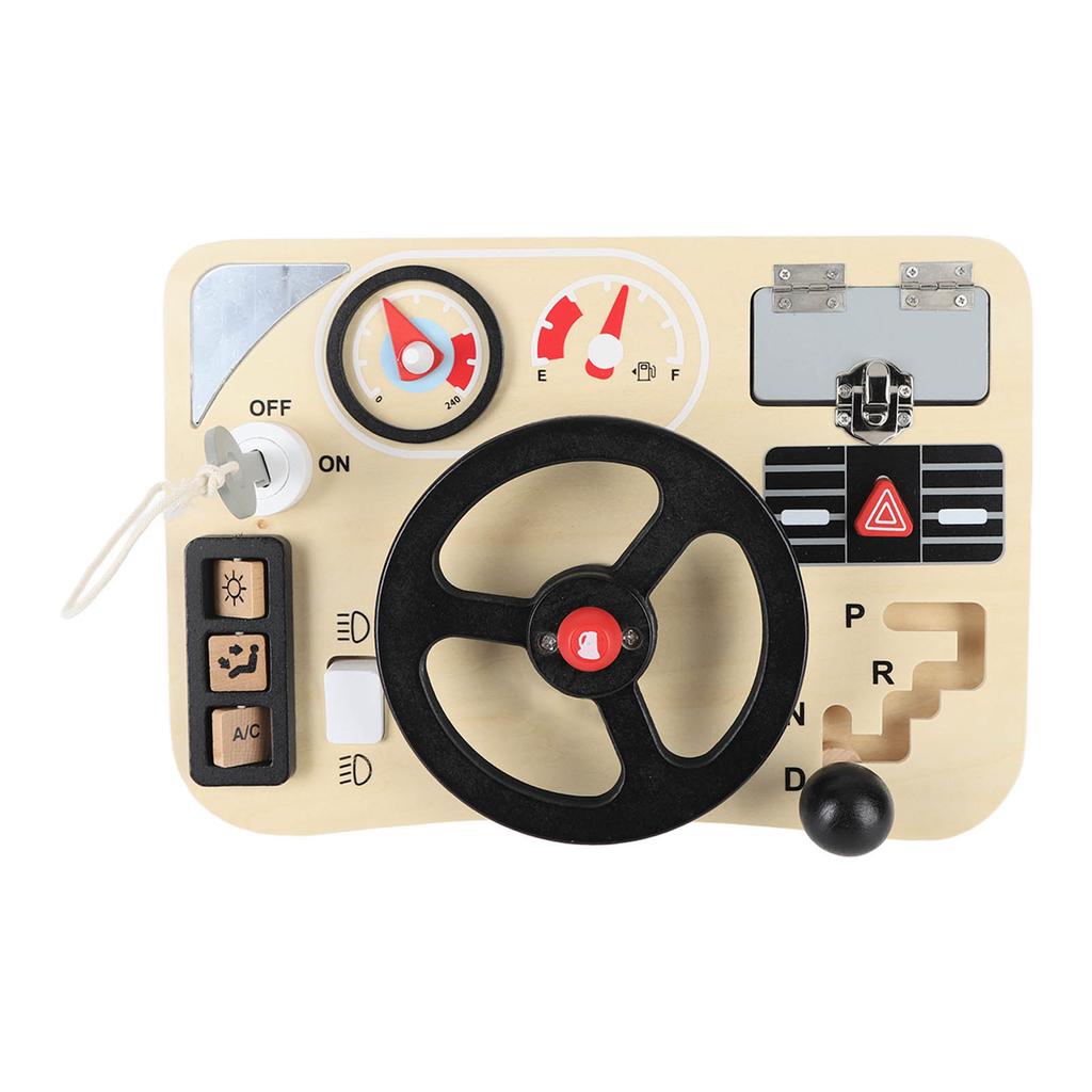 Wooden Steering Wheel Toy Simulation Educational Activity Board Sensory Toy for Toddler Preschooler