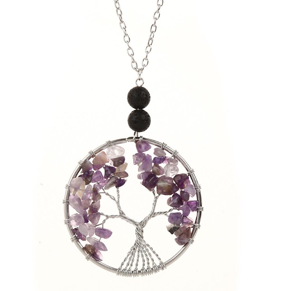 Natural Stone Crystal, Aromatherapy Volcanic Stone Pure Hand-Wound Gravel Tree Root Life Tree Necklace N14