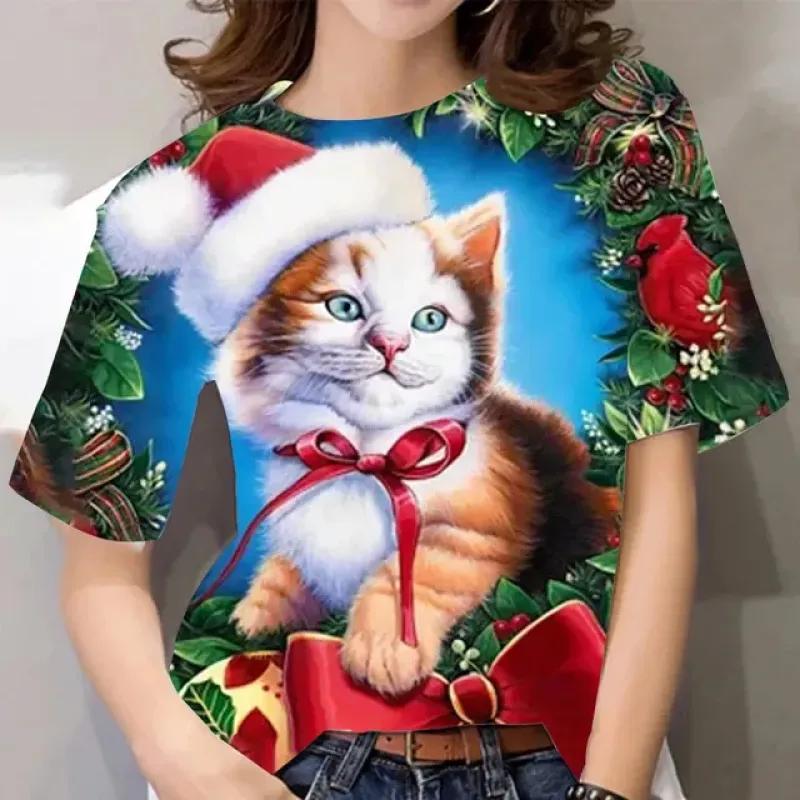 Frauen Weihnachten T Shirt 3D Neue Jahr Oansatz Damen Kurzarm Tees Tops Kawaii Weihnachten T Shirt Overiszed Frauen der Kleidung Y2K