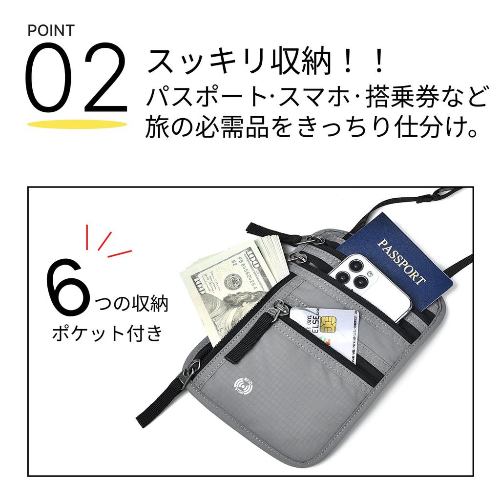 Adzu Passport Security Secret for International Travel Case, Neck-Hanging, Anti-Skimming, Pouch, Pouch, Neck-Hanging, Slim, (Black)