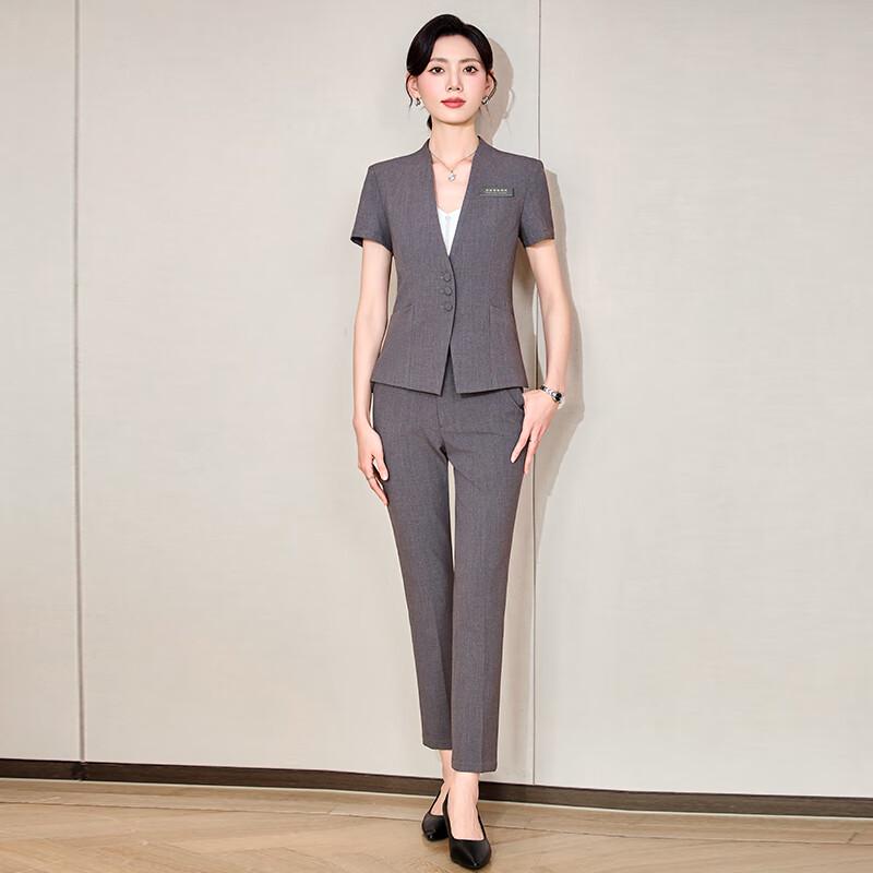 Women's Professional Short Sleeve Collarless Suit Set