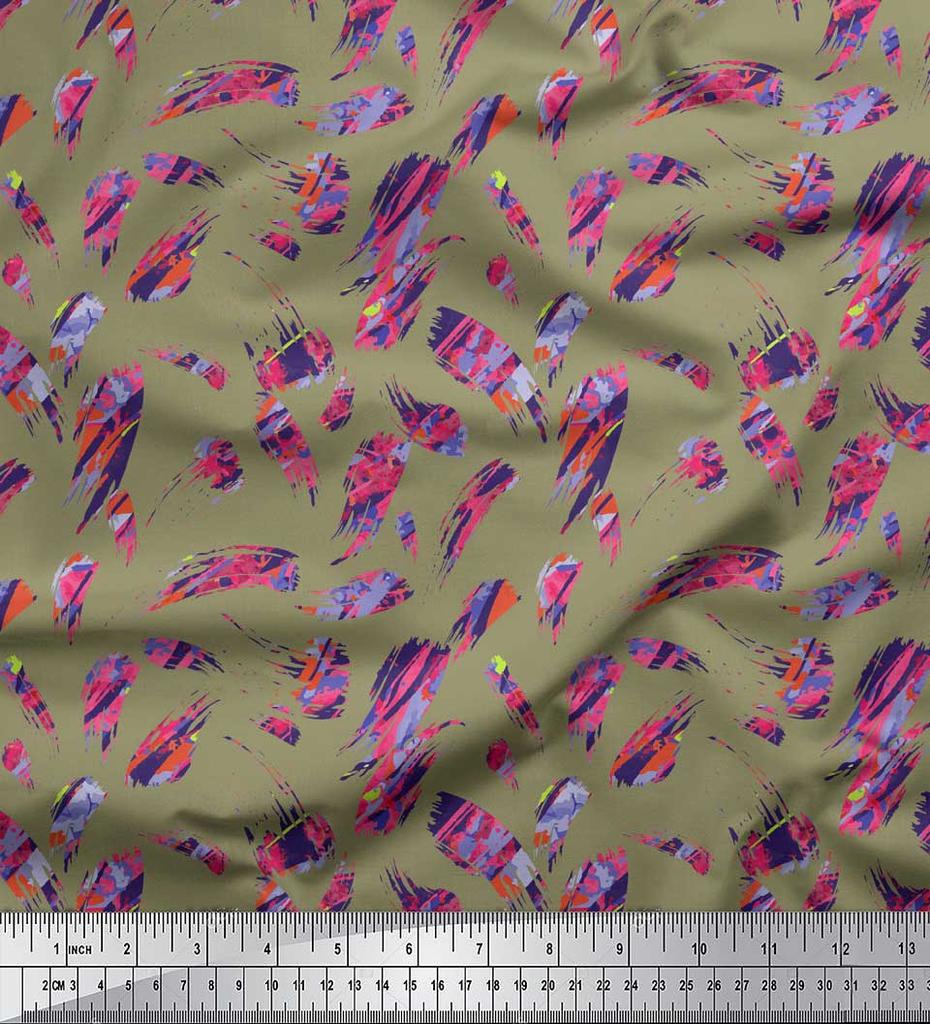 Soimoi Japan Crepe Satin Fabric Brush Stroke Abstract Print Fabric by Metre 42 Inch