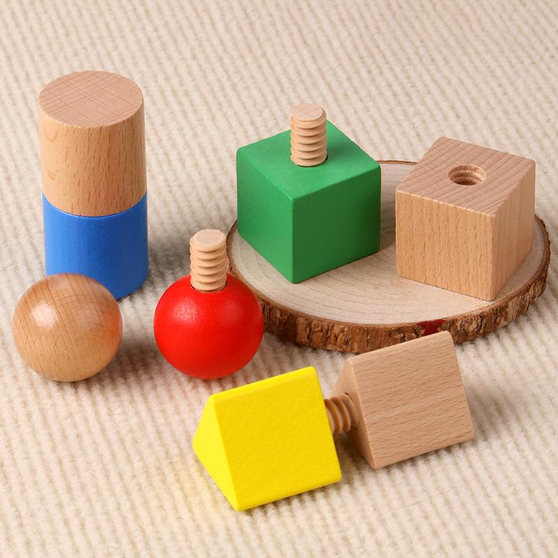 Nuts Wooden Blocks Baby Montessori Toys Fine Motor Skill Sensory Games Geometric Screws Shape Matching Toddlers Educational Toys