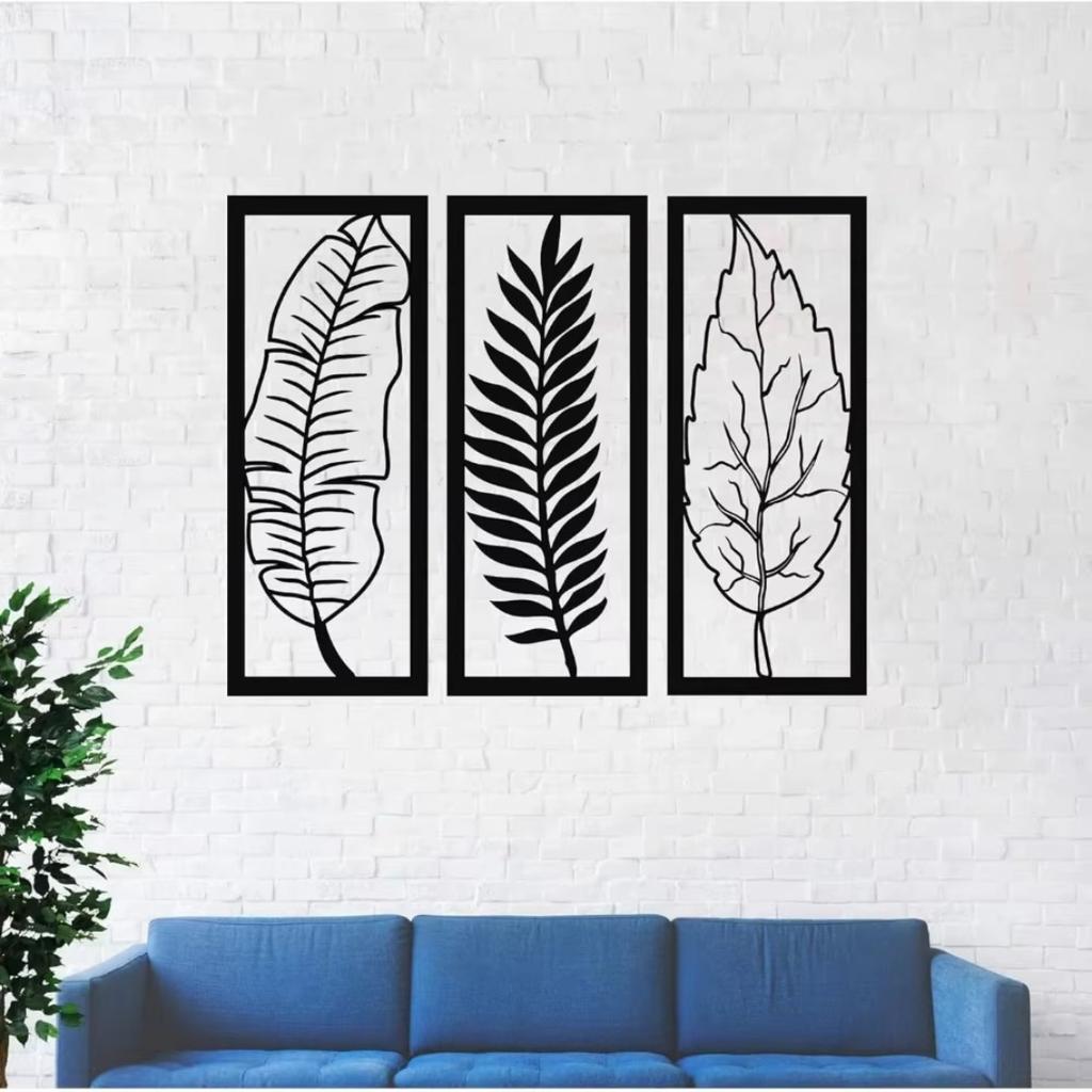 Metal Leaf Wall Art Decor, Iron Leaves Sculpture, Nature Inspired Hanging for Living Room Bedroom Office, Modern Sturdy Home Accent