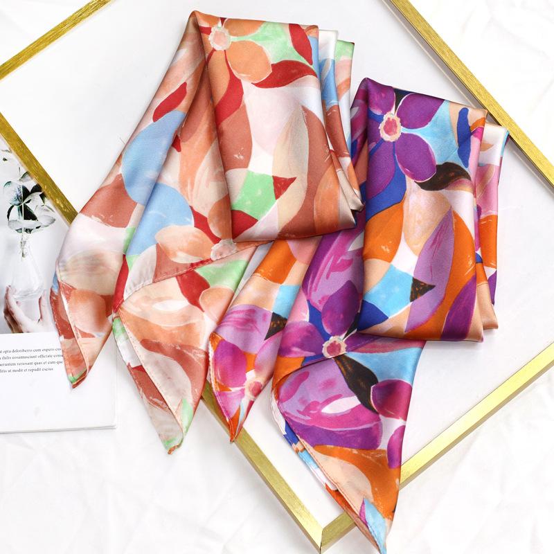 Luksusowy jedwabny szalik kwadratowy damski nadruk satynowy szalik wiosenny opaska do włosów chustka na szyję Echarpe Tie Shawl Wraps