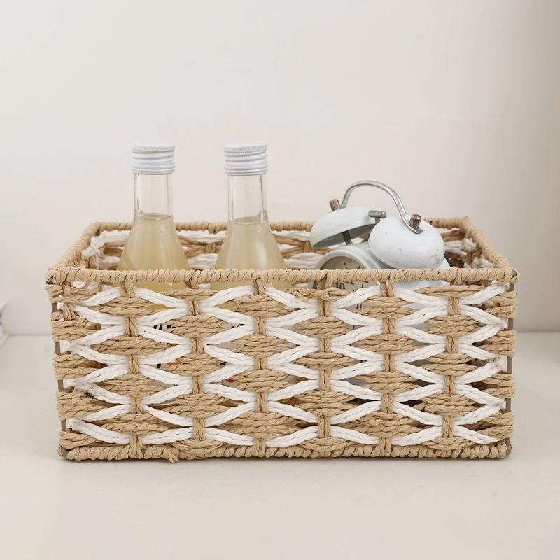 Handgeflochtener Rattan-Aufbewahrungskorb Natürlicher Tisch-Organizer für Snacks Kosmetik Heimdekoration