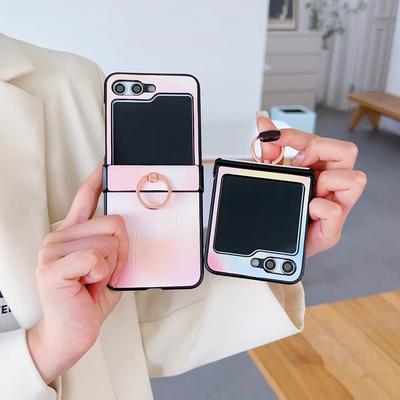 Lederring Farbverlauf Sturzschutz Handyhülle für Samsung Galaxy Z Flip 6 5 4 3 Flip5 Flip4 Flip3 5G Stoßfeste Hülle