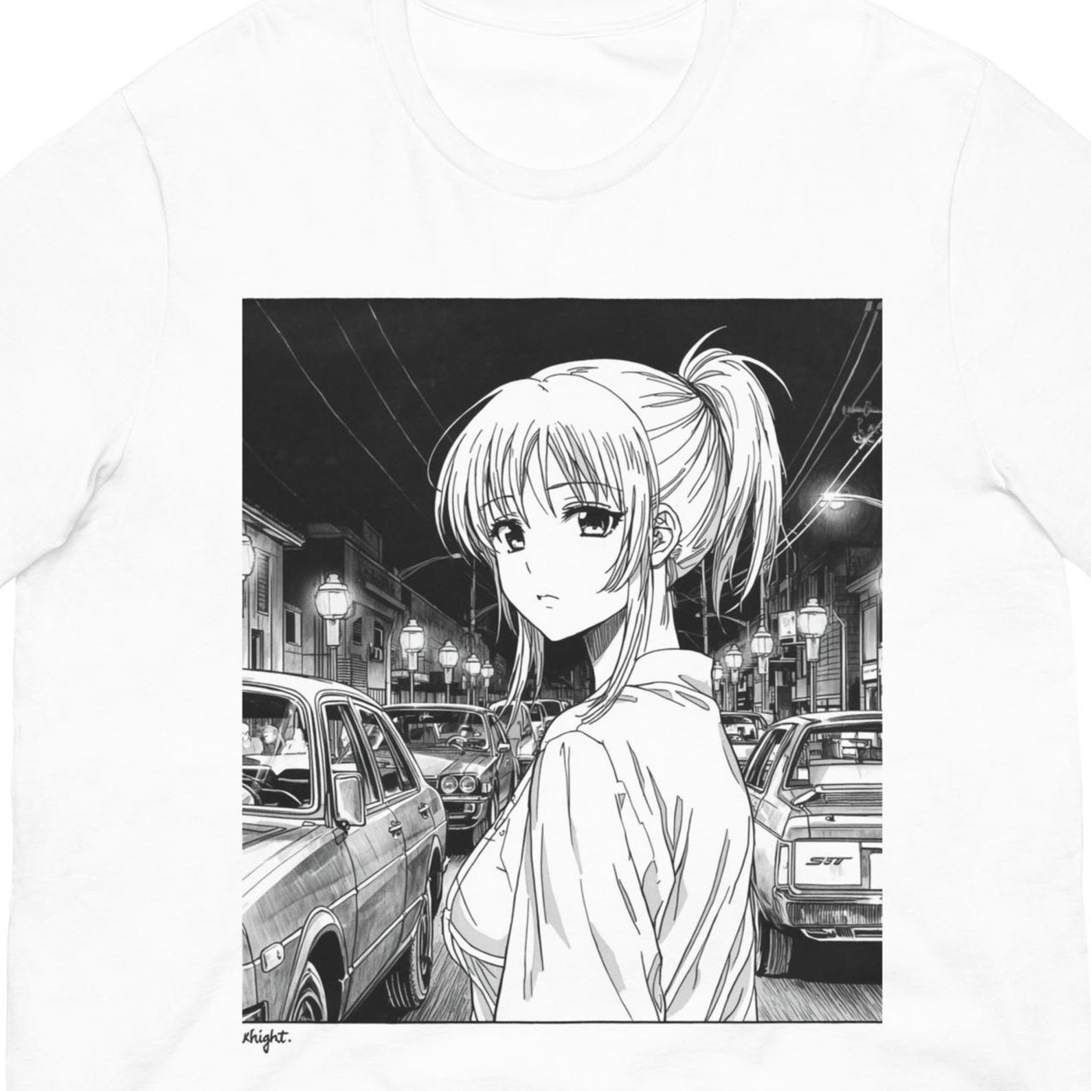 Classic Manga Girl JDM Car T-Shirt | Vintage Japanese Anime Art Tee S