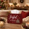 1pc Christmas Rustic Winter Festive Tissue Box with Fir Tree Snowflake Typography- Napkin Storage Organizer for Kitchen,Car,Elegant Decorative Box,Pur