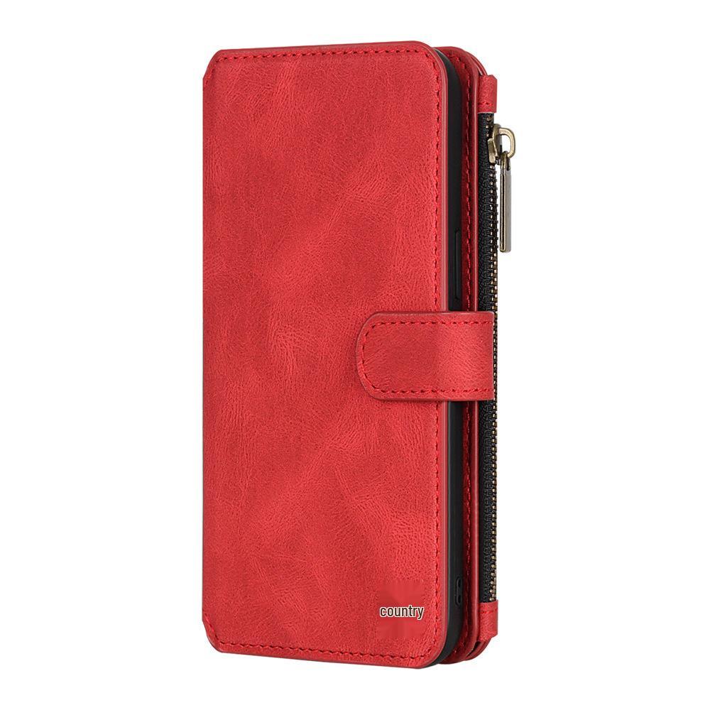iPhone 16 Pro Multifunctional Leather Wallet Case with Detachable Magnetic Protection iPhone 12 Pro Max красный