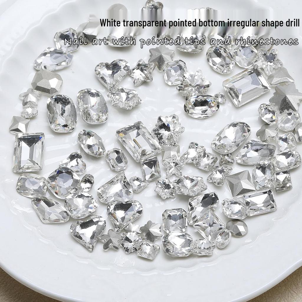 Nail Art Rhinestones: Transparent Pointed Hearts, Axe Heads, Square Rock Candy - Super Shiny Press-on Decorations