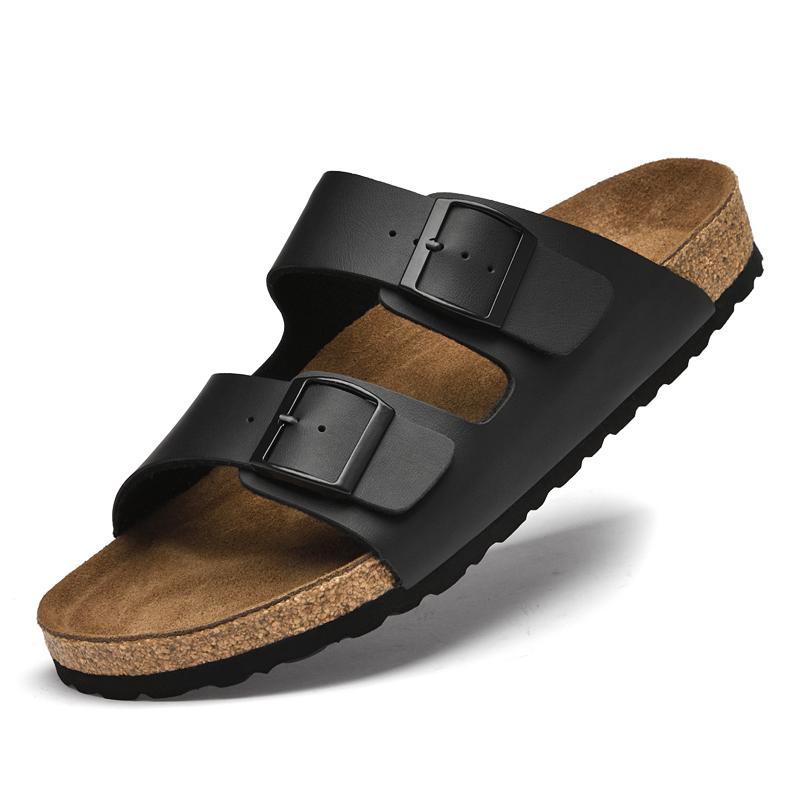 

British Style Casual Leather Sandal Men Outdoor Beach Walking Shoes Breathable Antiskid Sandals Flat Designer Shoe Comfy Slipper 46 чёрный