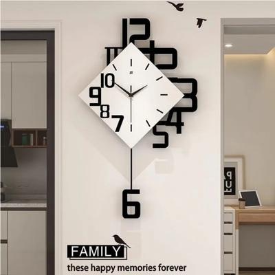 Large Digital Pendulum Wall Clock Black and White Modern Style with Irregular Display Stylish Oscillating Decorative Wall Clock