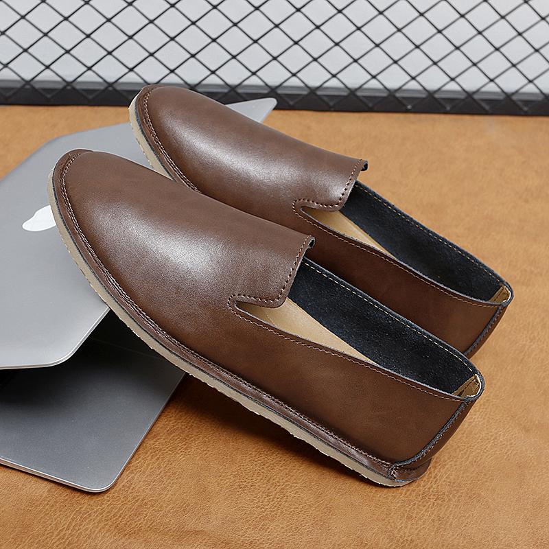 

Мужские кожаные туфли ручной работы, повседневные мягкие мокасины, простые удобные мокасины, дышащие мужские туфли-лодочки, модные деловые туфли на плоской подошве 45 коричневый