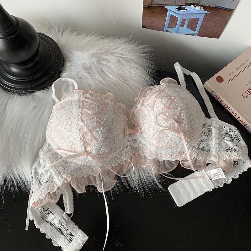 Japanese Sweet Underwear Women's Small Breasts Gather Without Steel Rings, Chest Lift Shows Big Lolita Cute Lace Girl Bra Cover