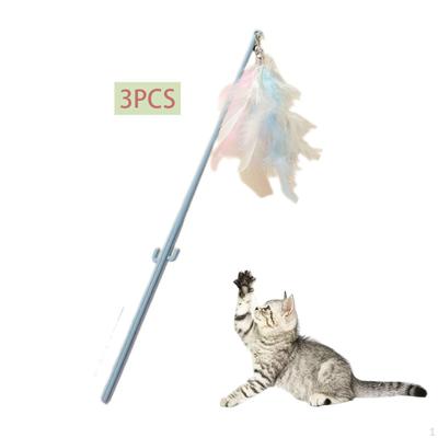 Cat Feather Toys Stick Teaser 38cm IQ Improving Funny with Bell Chaser Wand
